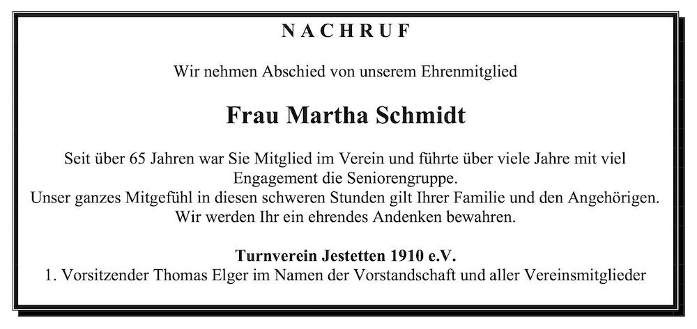 Nachruf Martha Schmidt