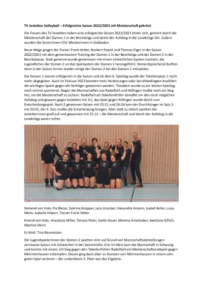 Vorschau: Volleyball: Rückblick Saison 2022/2023